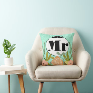 Retro Folksy Vintag Mint Damask Wedding Kissen