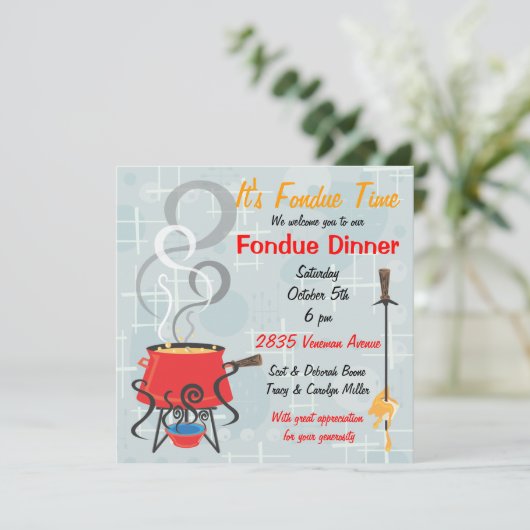Retro Fondue-Party Einladung (Stehend Vorderseite)