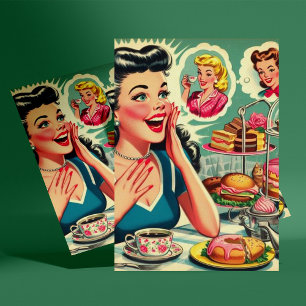 Retro Food Niedlich Girl Illustration Postkarte