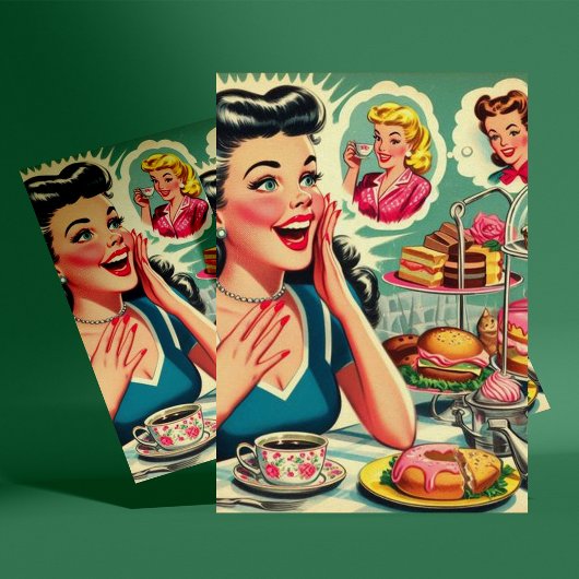 Retro Food Niedlich Girl Illustration Postkarte