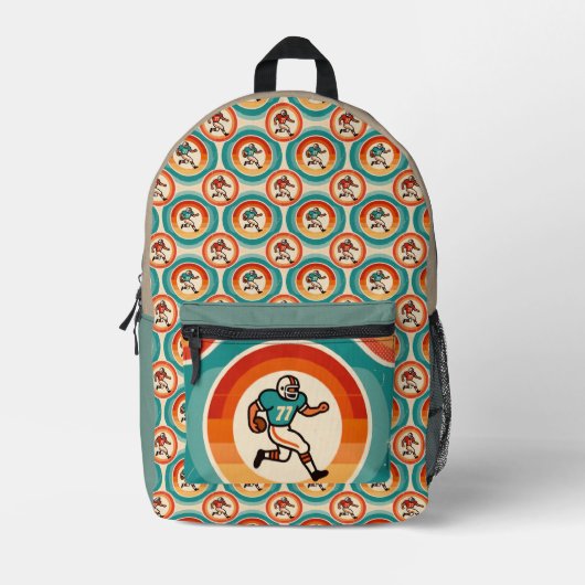 Retro Football Player Circle Pattern Backpack Bedruckter Rucksack (Vorderseite)
