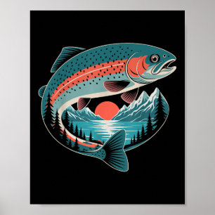 Retro-Forellenfischen Naturliebhaber Bergsee Gif Poster