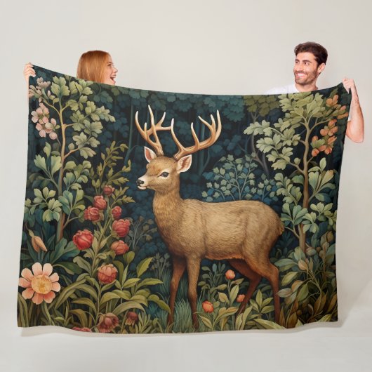 Retro Forest Deer William Morris Inspiriert Muster Fleecedecke (Beispiel)
