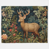 Retro Forest Deer William Morris Inspiriert Muster Fleecedecke (Vorderseite (Horizontal))