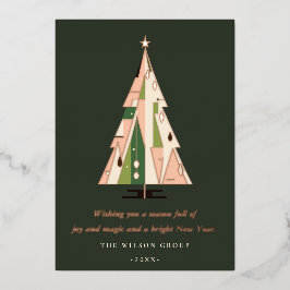Retro Forest Green Christmas Tree Business-Logo Folien Feiertagskarte