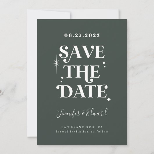 Retro Forest Green Save the Date Card (Vorderseite)
