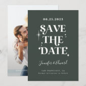 Retro Forest Green Save the Date Card (Vorne/Hinten)