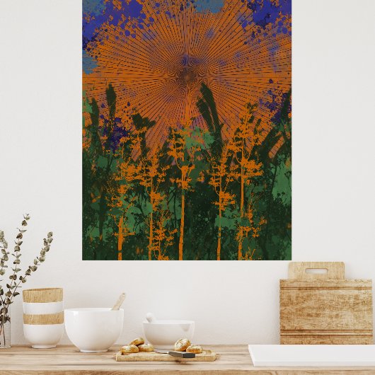 Retro Forest Sunset Poster (Küche)