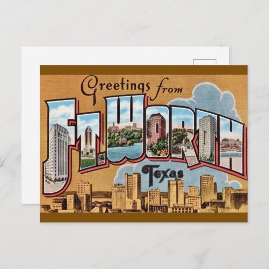 Retro Fort Worth TX Greeting Postkarte (Vorne/Hinten)