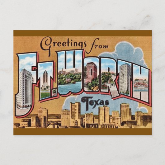 Retro Fort Worth TX Greeting Postkarte (Vorderseite)