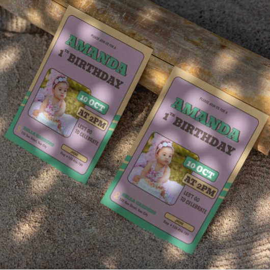 Retro Foto 1. Geburtstag Einladung