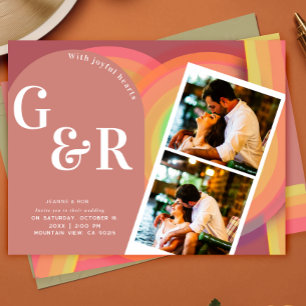 Retro Foto 70 Streifen Hochzeit Einladung