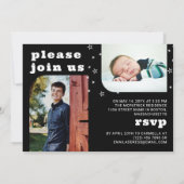 Retro-Foto-Abschluss mit weißen Sternen Einladung (Rückseite)