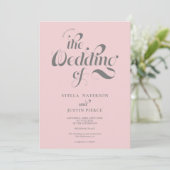 Retro Foto blassrosa Skript Hochzeit Qr-Code Einladung (Stehend Vorderseite)