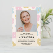 Retro Foto Blumenmuster 51. Geburtstag Einladung (Stehend Vorderseite)