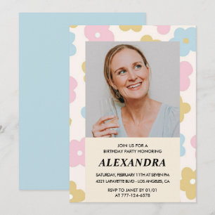 Retro Foto Blumenmuster 56. Geburtstag Einladung