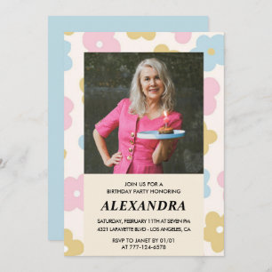 Retro Foto Blumenmuster 71. Geburtstag Einladung