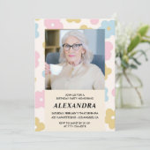 Retro Foto Blumenmuster 94. Geburtstag Einladung (Stehend Vorderseite)