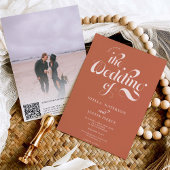 Retro Foto boho terracotta Skript Hochzeit Qr-Code Einladung