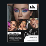 Retro Foto Collage Logo QR Makeup Werbung Flyer<br><div class="desc">Doppelseitiger Flyer für Makeup-Künstler, Nagelkünstler, Haarstylisten oder Ähnliches, wo Sie Ihre Arbeit in einer Retro-Foto-Collage mit schwarz-weißem Hintergrund und Text präsentieren müssen. Personalisieren Sie mit Ihrem Logo und auf der Rückseite ein zusätzliches Foto und Ihren QR-Code mit Ihrem Social Media Handle. Retro Foto Collage Werbe-Flyer für eine Haarstylistin, Nagelkünstler oder...</div>