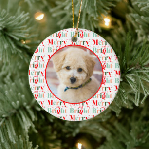 Retro-Foto Frohe und strahlende Weihnachten Keramik Ornament