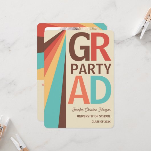 Retro Foto Grad Party Einladung (Vorderseite/Rückseite Beispiel)