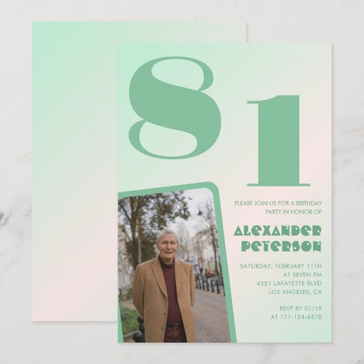 Retro Foto Green Gradient 81. Geburtstag Einladung (Vorne/Hinten)