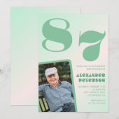 Retro Foto Green Gradient Man 87. Geburtstag Einladung (Vorne/Hinten)