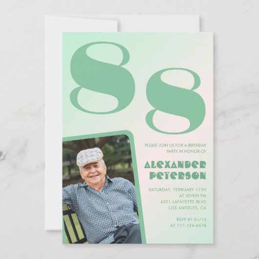 Retro Foto Green Gradient Man 88. Geburtstag Einladung (Vorderseite)