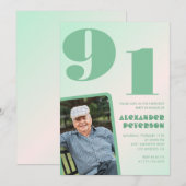 Retro Foto Green Gradient Man 91. Geburtstag Einladung (Vorne/Hinten)