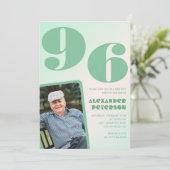 Retro Foto Green Gradient Man 96. Geburtstag Einladung (Stehend Vorderseite)