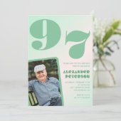 Retro Foto Green Gradient Man 97. Geburtstag Einladung (Stehend Vorderseite)
