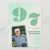 Retro Foto Green Gradient Man 97. Geburtstag Einladung (Vorne/Hinten)