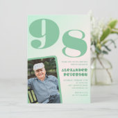 Retro Foto Green Gradient Man 98. Geburtstag Einladung (Stehend Vorderseite)