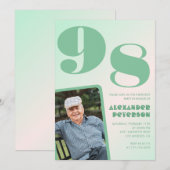 Retro Foto Green Gradient Man 98. Geburtstag Einladung (Vorne/Hinten)