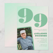Retro Foto Green Gradient Man 99. Geburtstag Einladung (Vorne/Hinten)