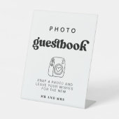 Retro Foto Guestbook | Hochzeitsstandzeichen des F Sockelschild (Vorderseite)