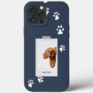 Retro-Foto-Haustier-Typografie moderne Navyblau Case-Mate iPhone Hülle