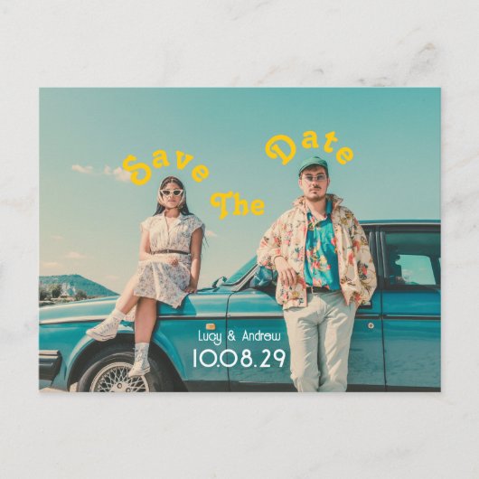 Retro Foto Hochzeit speichern Sie das Datum Postkarte (Vorderseite)