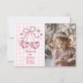 Retro Foto Niedlich Rosa Bow Coquette 1. Geburtsta Dankeskarte (Vorderseite)