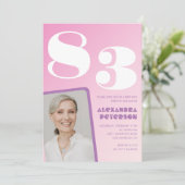 Retro Foto Pink 83. Geburtstag Einladung (Stehend Vorderseite)