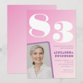 Retro Foto Pink 83. Geburtstag Einladung (Vorne/Hinten)