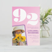 Retro Foto Pink 92. Geburtstag Einladung (Stehend Vorderseite)