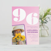 Retro Foto Pink 96. Geburtstag Einladung (Stehend Vorderseite)