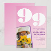Retro Foto Pink 99. Geburtstag Einladung (Vorne/Hinten)