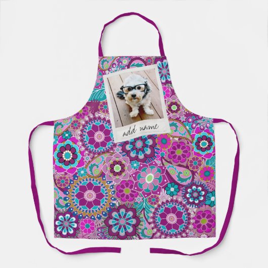 Retro-Foto-Rahmen mit Funky-Blume - Rosa Lila Schürze (Vorderseite)