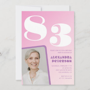Retro-Foto Rosa 83. Geburtstag Einladung