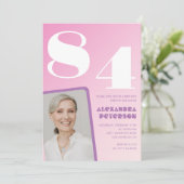 Retro Foto Rosa 84. Geburtstag Einladung (Stehend Vorderseite)