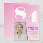 Retro Foto Rosa 84. Geburtstag Einladung (Vorne/Hinten)