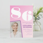 Retro Foto Rosa 86. Geburtstag Einladung (Stehend Vorderseite)